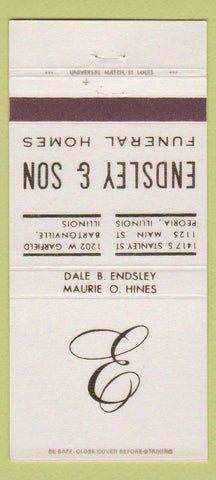 Matchbook Cover - Endsley & Son Funeral Home Peoria Bartonville IL 30 Strike