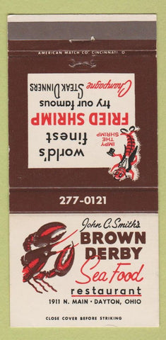 Matchbook Cover - John Smith's Brown Derby Seafood Dayton OH 30 Strike