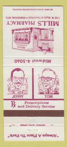 Matchbook Cover - Mills Pharmacy Drug Birmingham MI 30 Strike
