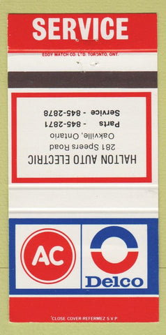 Matchbook Cover - AC Delco Halton Auto Electric Oakville ON 30 Strike