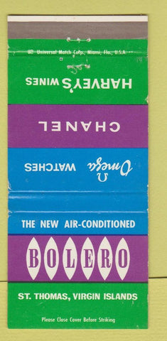 Matchbook Cover - Bolero St Thomas Virgin Islands Omega Watches WEAR 30 Strike
