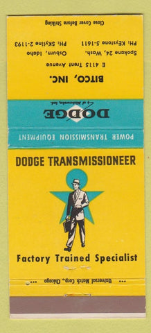 Matchbook Cover - Dodge Transmissions Bitco Spokane WA Osburn ID 30 Strike