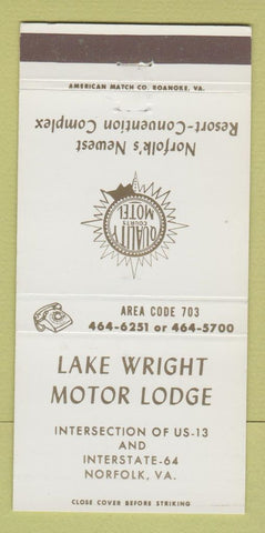 Matchbook Cover - Lake Wright Motor Lodge Norfolk VA 30 Strike