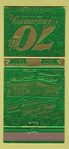 Matchbook Cover - Farmers and Merchants National Bank Gilmer TX 1971 30 Strike