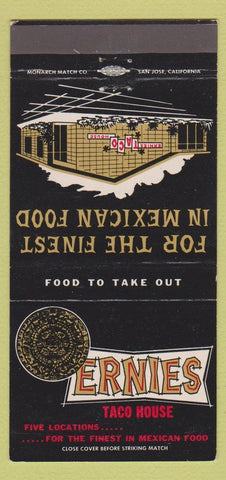 Matchbook Cover - Ernies Taco House Mexican North Hollywood Lynwood CA 30 Strike