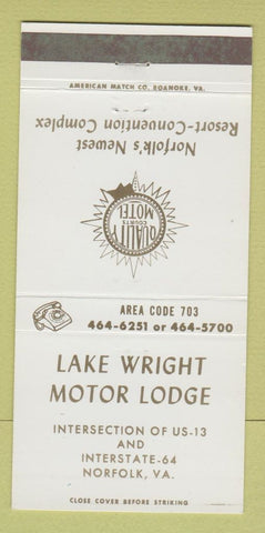 Matchbook Cover - Lake Wright Motor Lodge Norfolk VA 30 Strike