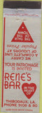 Matchbook Cover - Rene's Bar Thibodaux LA