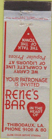 Matchbook Cover - Rene's Bar Thibodaux LA