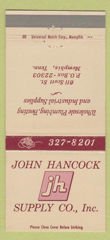 Matchbook Cover - John Hancock Supply Memphis TN plumbing heating 30 Strike