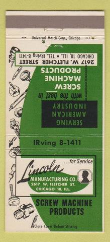 Matchbook Cover - Lincoln Manufacturing Chicago IL 30 Strike