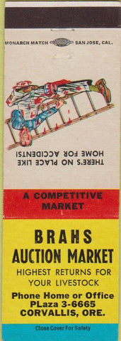 Matchbook Cover - Brahs Auction Market Livstock Corvallis OR
