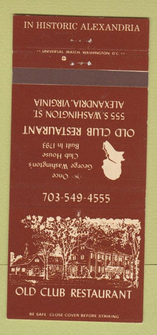 Matchbook Cover - Old Club Restaurant Alexandria VA 30 Strike