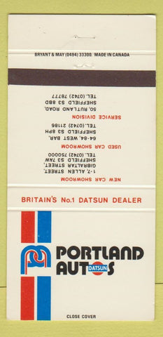 Matchbook Cover - Portalnd Datsun Sheffield UK England 30 Strike