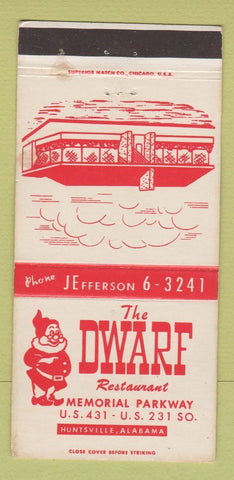 Matchbook Cover - The Dwarf Restaurant Huntsville AL WEAR 30 Strike
