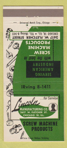 Matchbook Cover - Lincoln Manufacturing Chicago IL screw machine 30 Strike