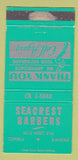 Matchbook Cover - Seacrest Barbers Topeka KS WEAR TEAL 30 Strike