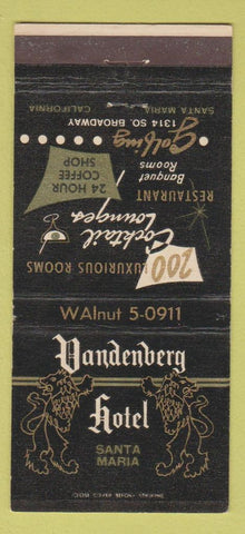 Matchbook Cover - Vandenberg Hotel Santa Maria CA 30 Strike