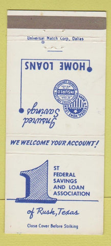 Matchbook Cover - 1st Federal Savings and Loan Rush TX 30 Strike