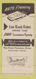 Matchbook Cover - 1st National Bank Palestine TX 30 Strike