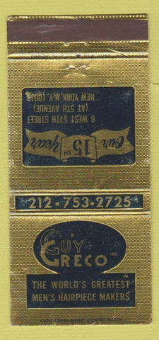 Matchbook Cover - Guy Greco Men's Hairpiece Toupee New York City 30 Strike