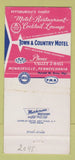 Matchbook Cover Town and Country Motel Monroeville PA motel restaurant 30 Strike