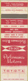Matchbook Cover - Performance Motors Toyota West Lawn PA
