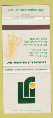 Matchbook Cover - Leisure Furnishings Bethany Beach DE Ocean City MD 30 Strike