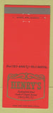 Matchbook Cover - Henry's Cherry Hill NJ 30 Strike