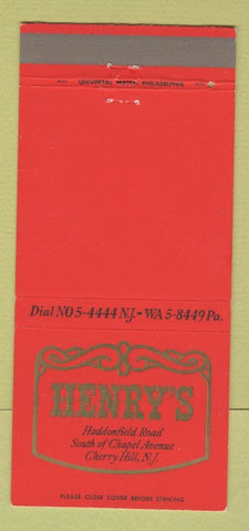 Matchbook Cover - Henry's Cherry Hill NJ 30 Strike