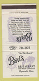 Matchbook Cover - Bert's Restaurant Plymouth MA 30 Strike