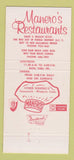 Matchbook Cover - Manero's Restaurant Hallandale West Palm Beach FL 30 Strike