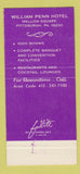 Matchbook Cover - Harp & Crown William Penn Hotel Pittsburgh PA 30 Strike