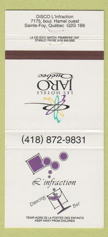 Matchbook Cover - Les Hotel Jaro Sainte Foy QC 30 Strike