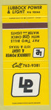 Matchbook Cover - Lubbock Power and Light TX 30 Strike