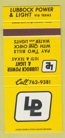 Matchbook Cover - Lubbock Power and Light TX 30 Strike