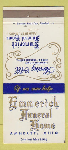 Matchbook Cover - Emmerich Funeral Home Amherst OH 30 Strike