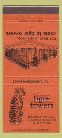 Matchbook Cover - Tiger Towers Columbia MO 30 Strike