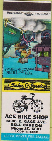 Matchbook Cover - Ace Bike Shop Bell Gardens CA lawn mowers