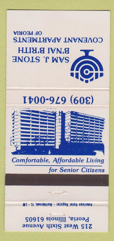 Matchbook Cover Sam J Stone B'nai B'rith Covenant Apartments Peoria IL 30 Strike