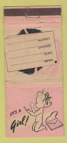 Matchbook Cover - It's a Girl! WORN 30 Strike