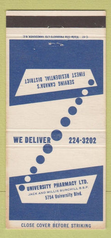 Matchbook Cover - University Pharmacy Vancouver BC 30 Strike