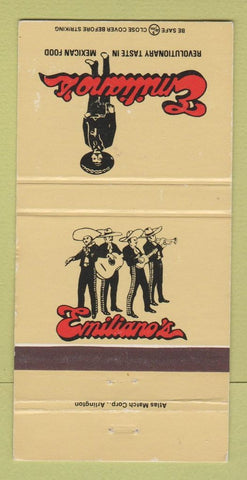 Matchbook Cover - Emiliano's Mexican Restaurant Houston Arlington TX 30 Strike