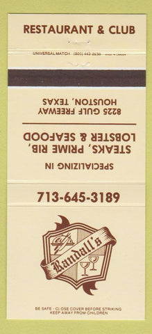 Matchbook Cover - Randall's Restaurant Houston TX 30 Strike