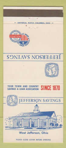 Matchbook Cover - Jefferson Savings West Jefferson OH 30 Strike