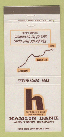 Matchbook Cover - Hamlin Bank and Trust NY Kane Smethport 30 Strike
