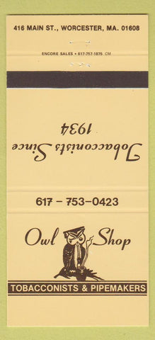Matchbook Cover - Owl Shop Tobacco Worcester MA 30 Strike