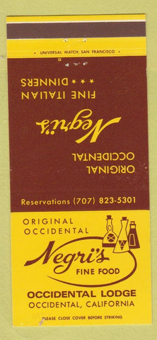 Matchbook Cover - Negri's Restaurant Occidental Lodge CA 30 Strike