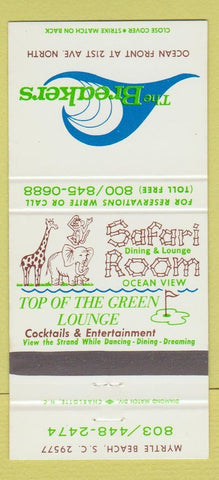 Matchbook Cover - The Breakers Myrtle Beach SC Safari Room 30 Strike