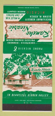 Matchbook Cover - Rancho Nicasio CA Marin County 30 Strike