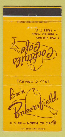 Matchbook Cover - Rancho Bakersfield Hotel CA 30 Strike